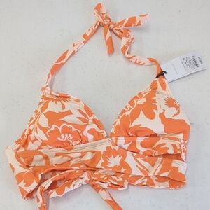Shade & Shore Orange Floral Bikini Top